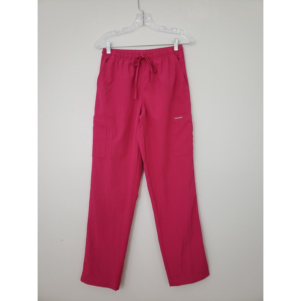 (Ju) Dagacci Womens Pants Size S Scrub Cargo Medical Uniform Pink Stretch